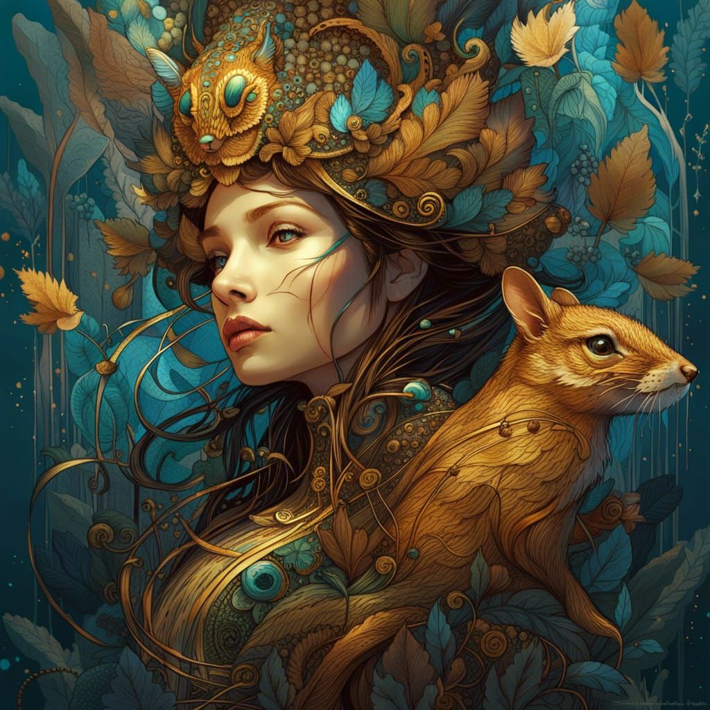 Bioluminescent Squirrel Queen Digital Painting