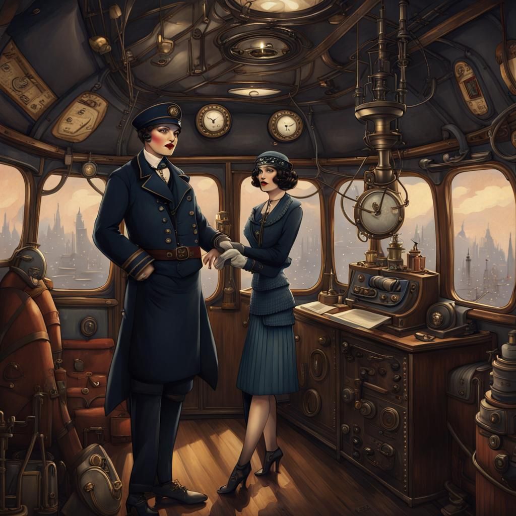 Gothic Steampunk Airship Cabin at Night