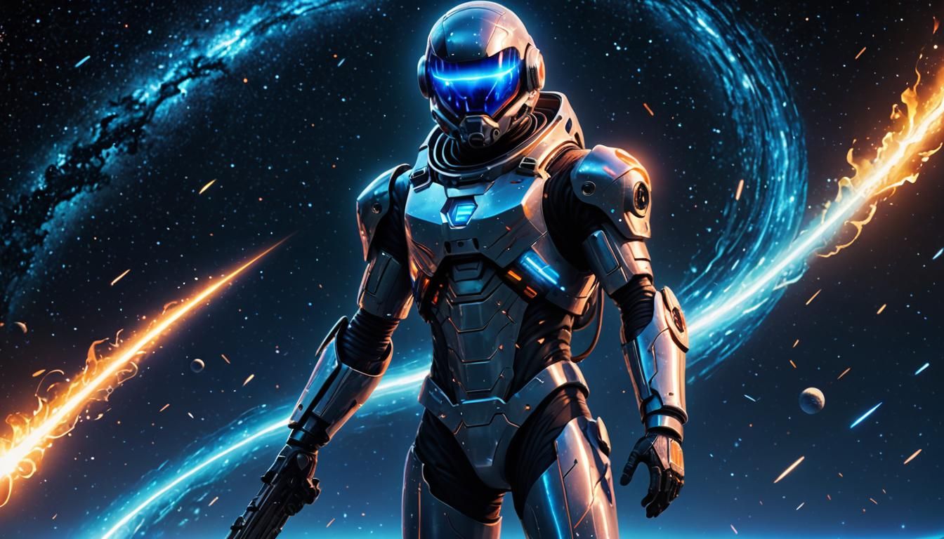 Sci-Fi Character with Galactic Space Backdrop