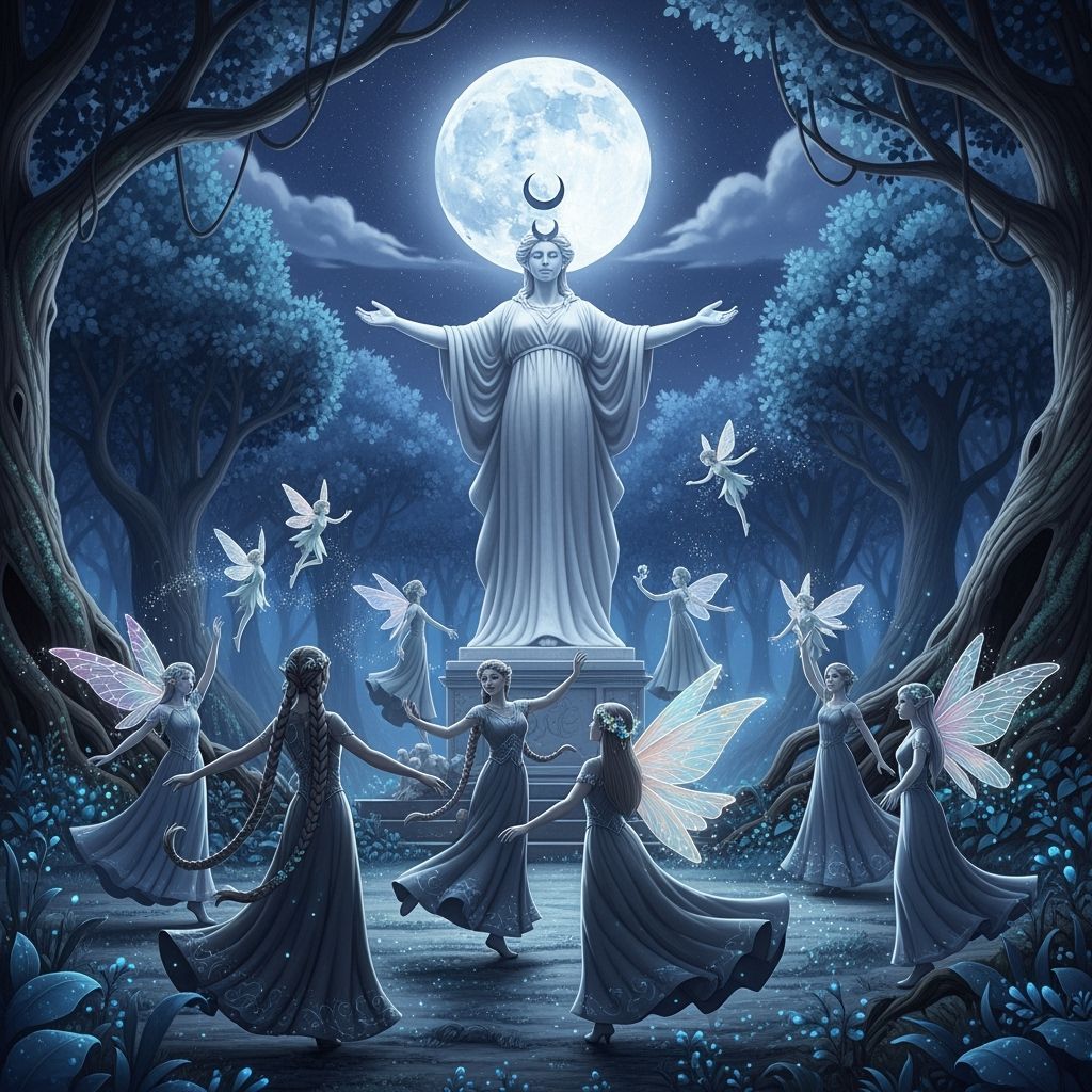 Moon Goddess Selûne Dance with Elves and Fairies