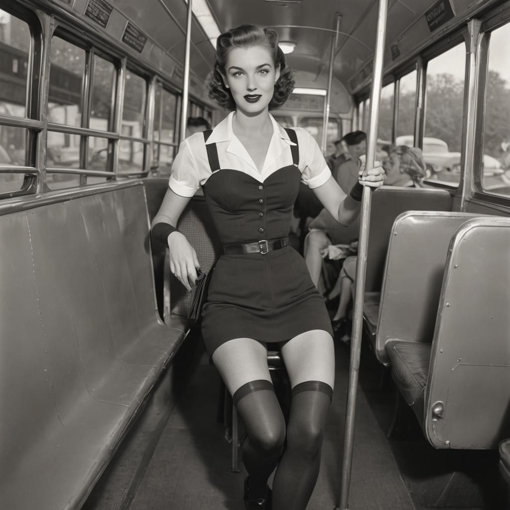 Young Woman on a 1950s Bus
