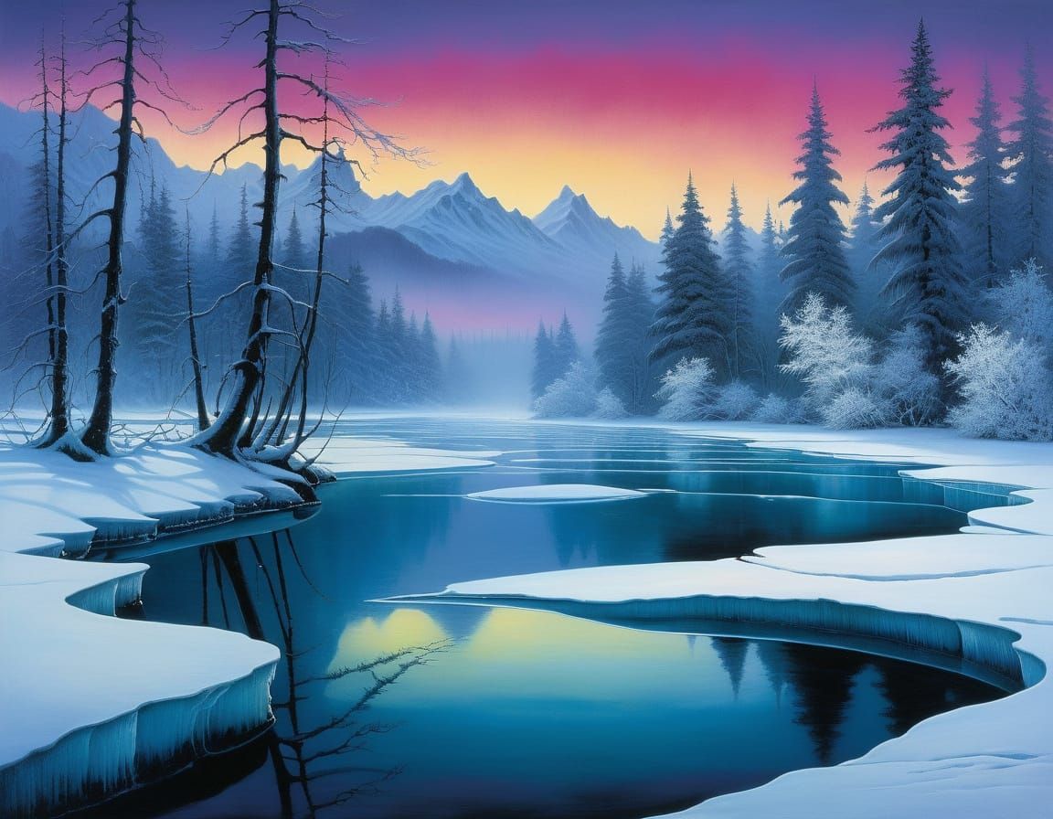 Ethereal Water Goddess Walks Across Frozen Lake