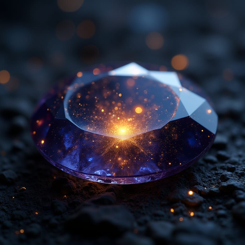 Mystical Sapphire Gemstone with Celestial Glow and Golden Fl...