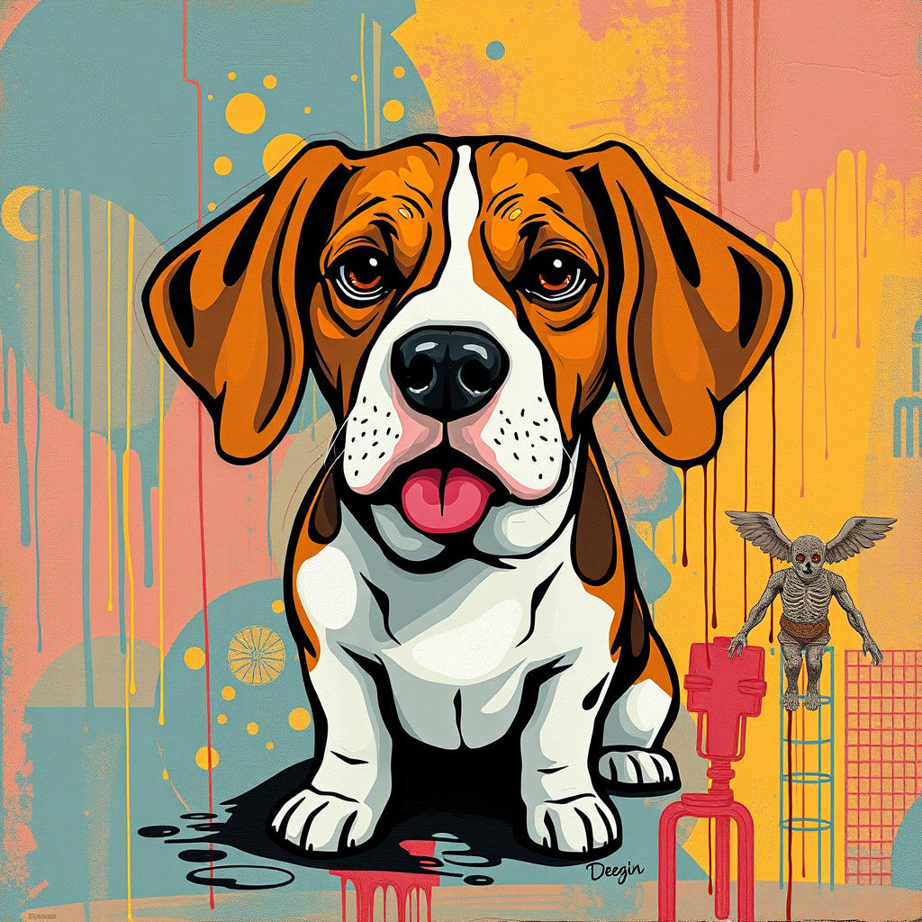 Trippy Beagle Graffiti Art: Quirky Canine