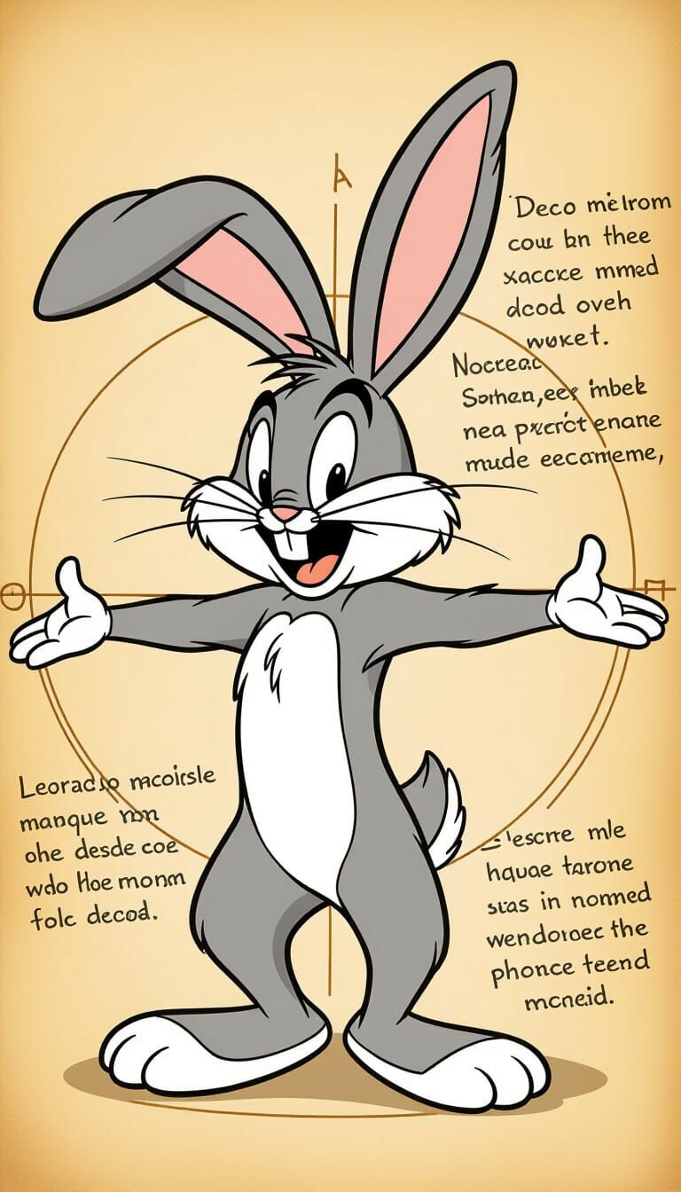 Looney Tunes Rabbit as Vitruvian Man Cartoon