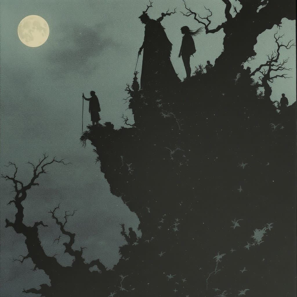 Surreal Moonlit Landscape with Sense of Absence and Longing