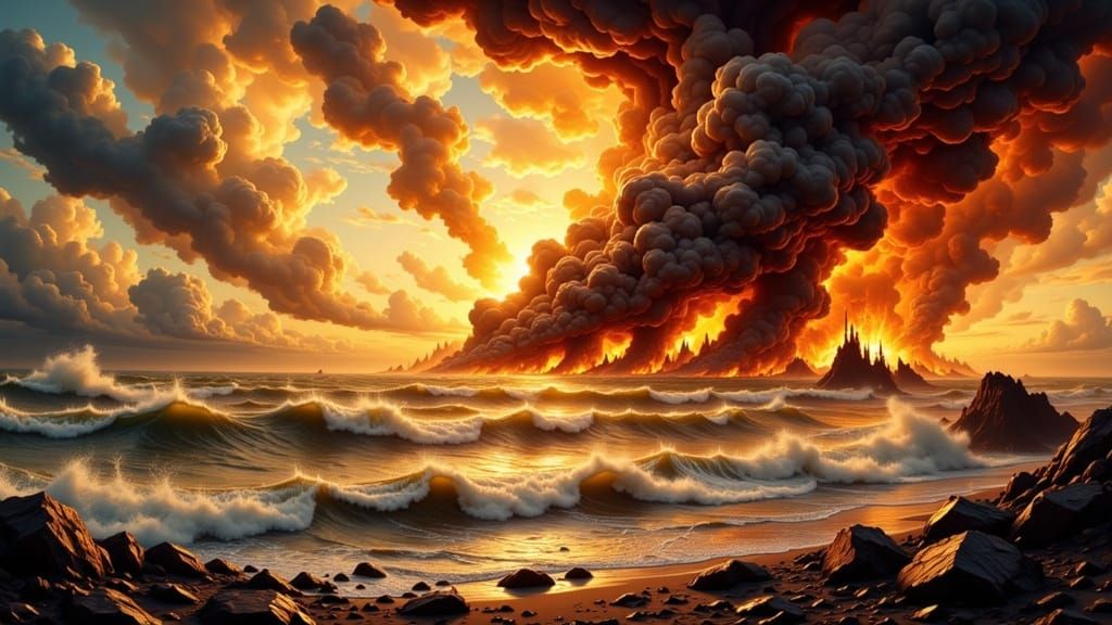 Fiery Hurricane Tempest in Fantasy Ink Style