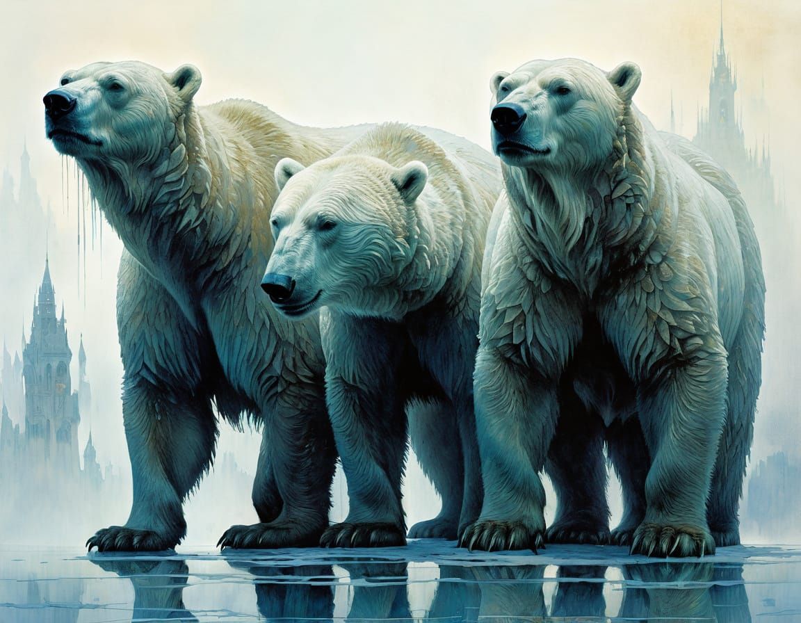 Armored Polar Bears in Dreamy, Detailed Matte Painting