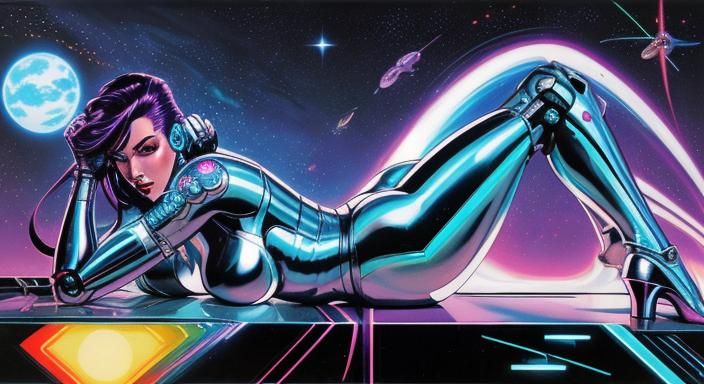 Retro Sci-Fi Robot Girl in Cyberpunk Style