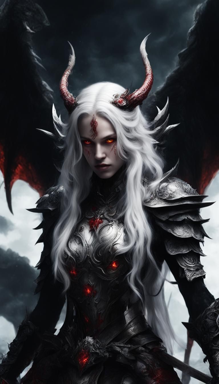 Hyperrealistic Nemesis, Goddess of Vengeance with Dragon Win...