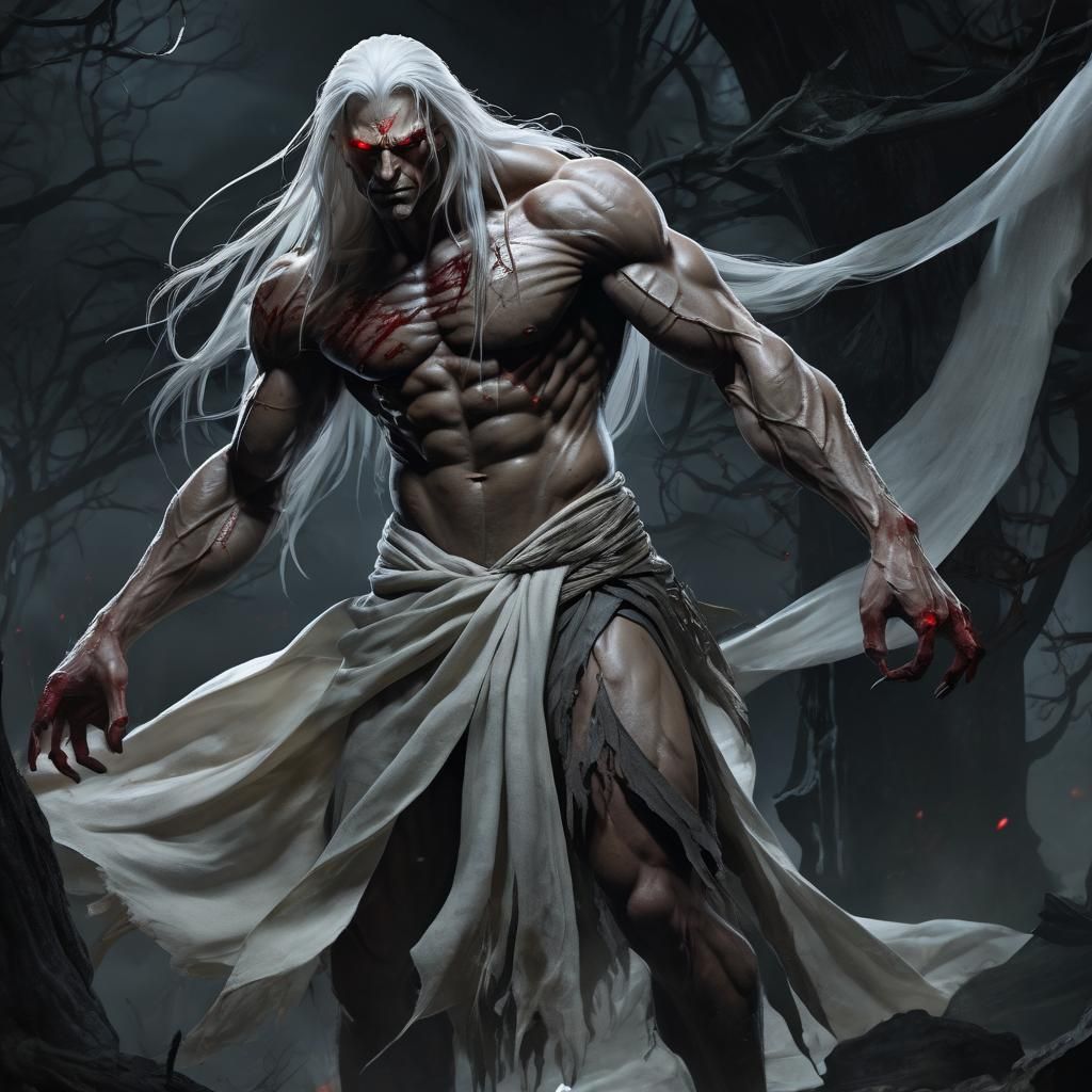 Eerie Muscular Figure in a Dark Fantasy Scene