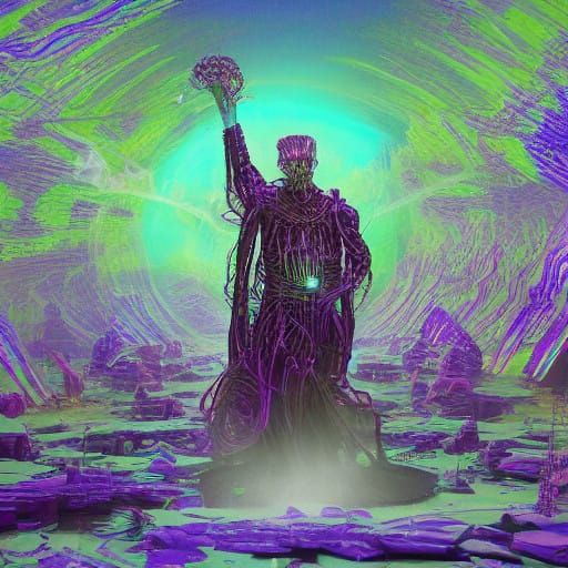 Mystical Being Emerges from Iridescent Portal in Dreamlike L...