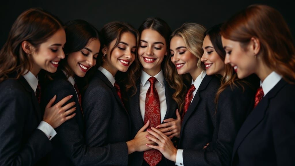 Six Women Embracing in Corporate Style