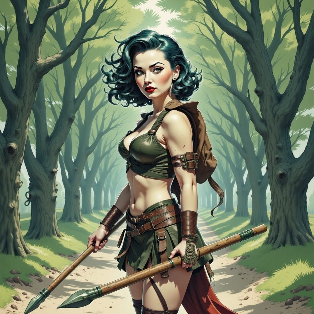 Brave Warrior in Forest, Anime Style