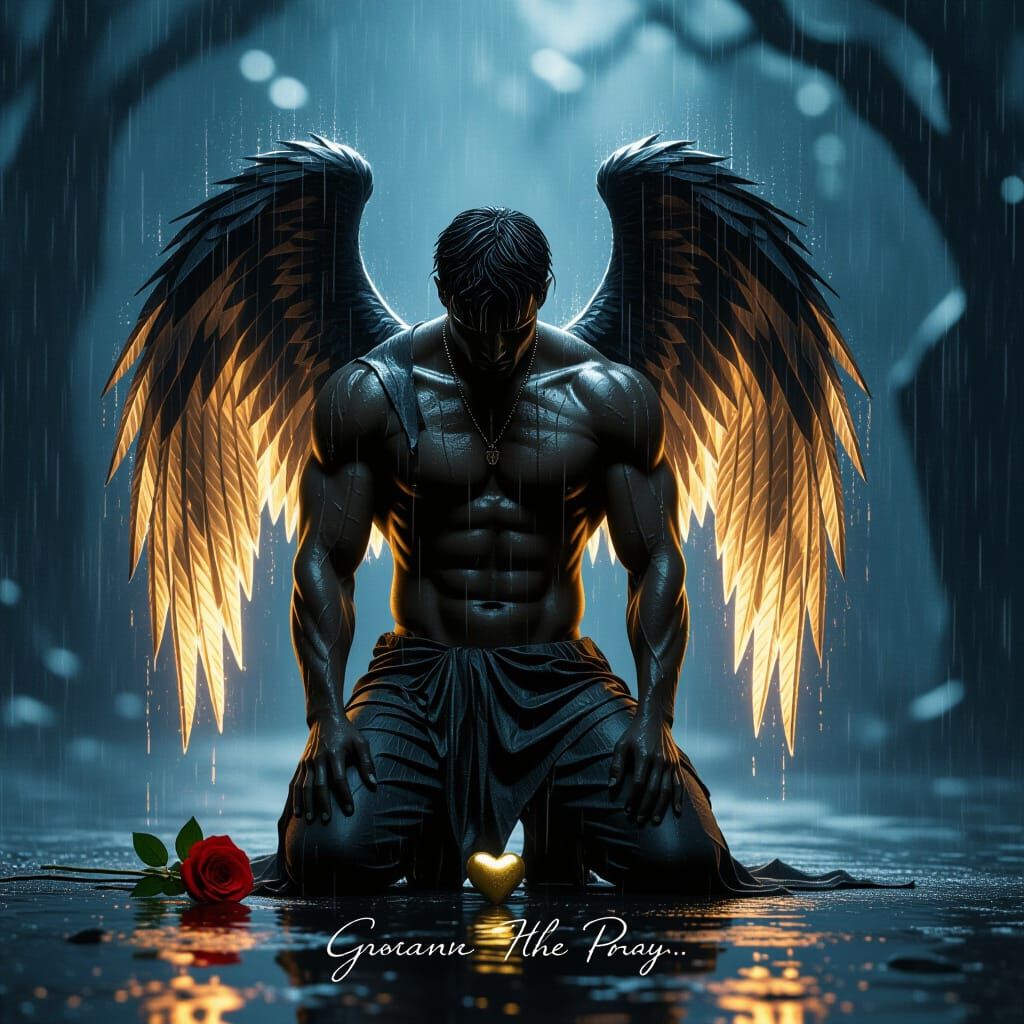 Angelic Figure in Rainstorm, Doré-Inspired Art