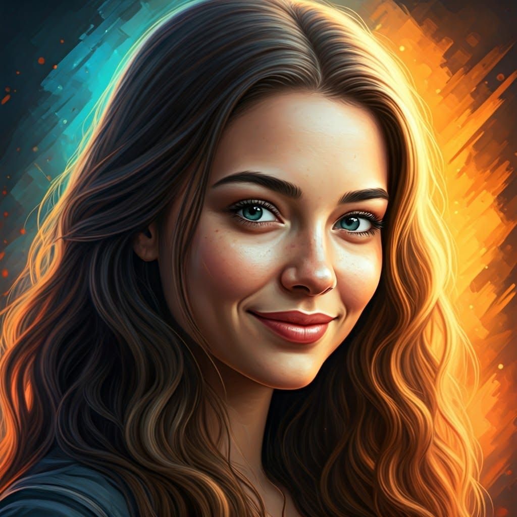 Serene Woman Reflecting, in Dreamlike Splash Art