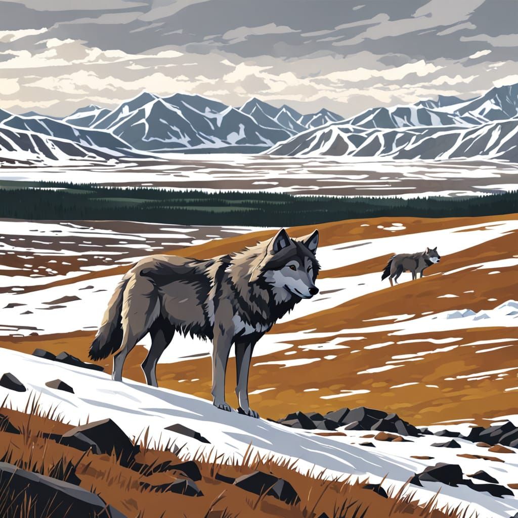 Wild Wolves Roam the Frosty Tundra in Digital Painting