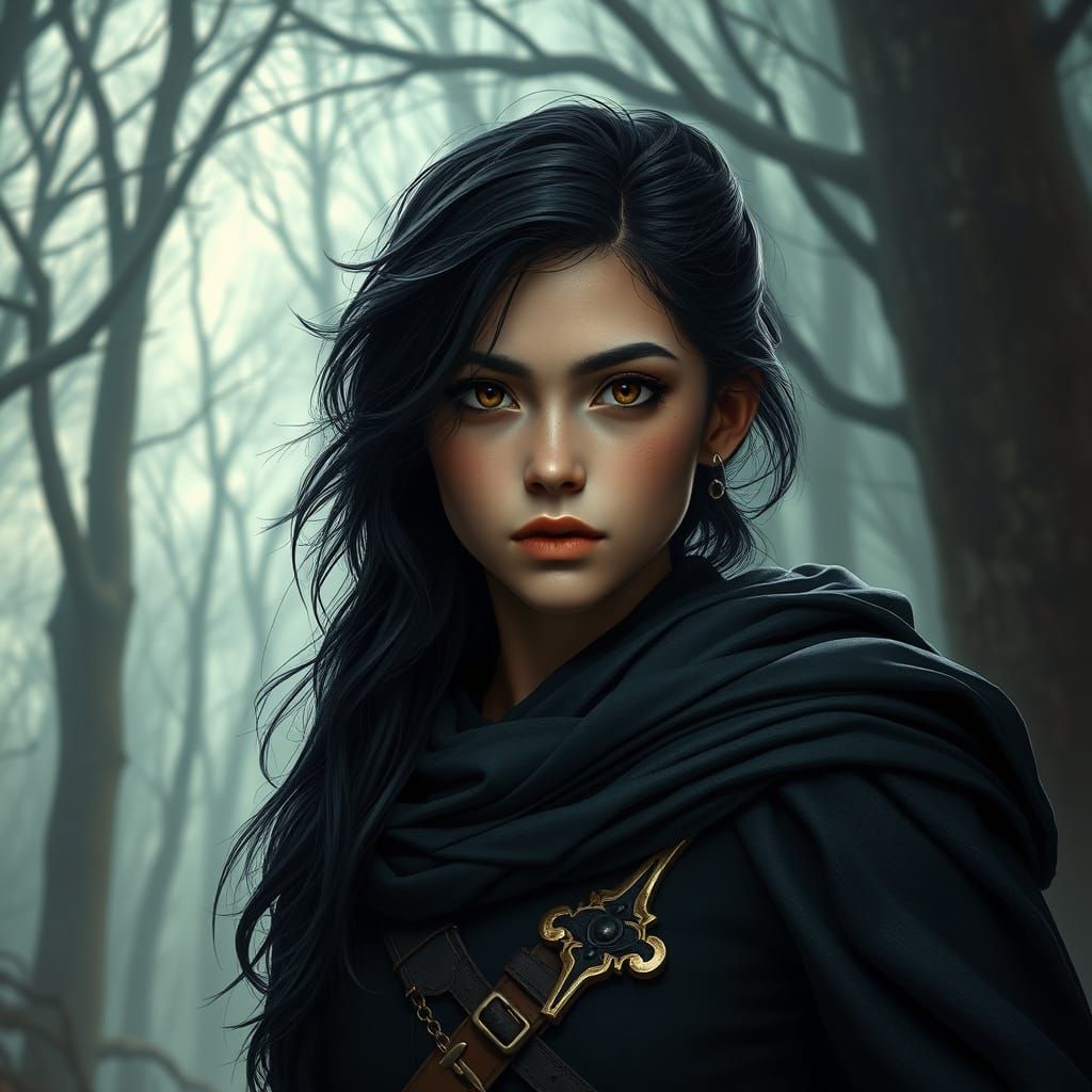 Dark Fantasy Ranger in Blighted Forest, Digital Art