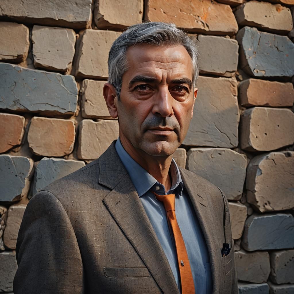 Hyperrealistic Portrait of a Greek Politician in Art Deco St...