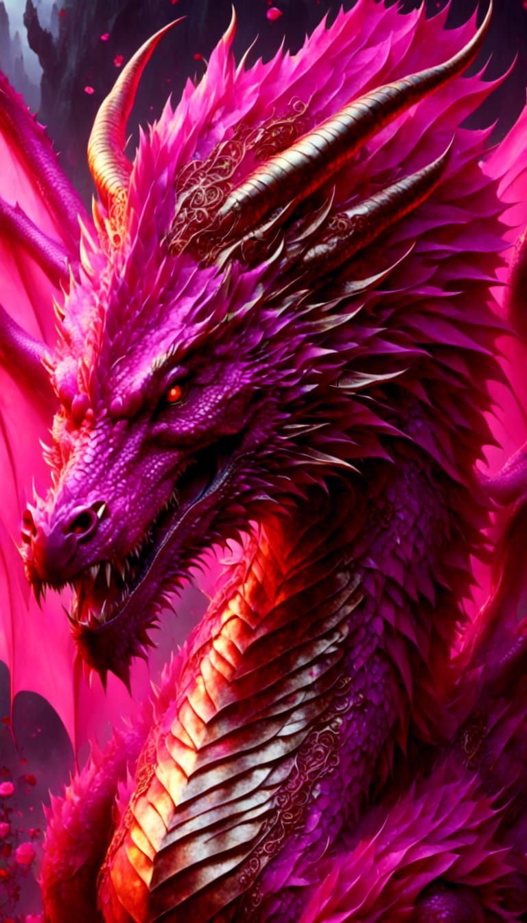 Rose-Pink Dragon Portrait in Oil Painting Style