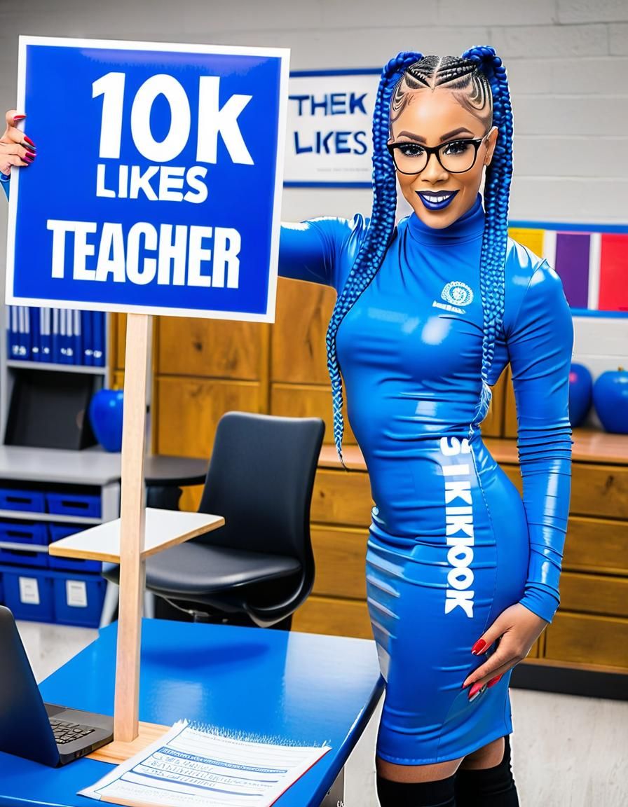 Woman with Blue Braids Holds 10K Likes Sign