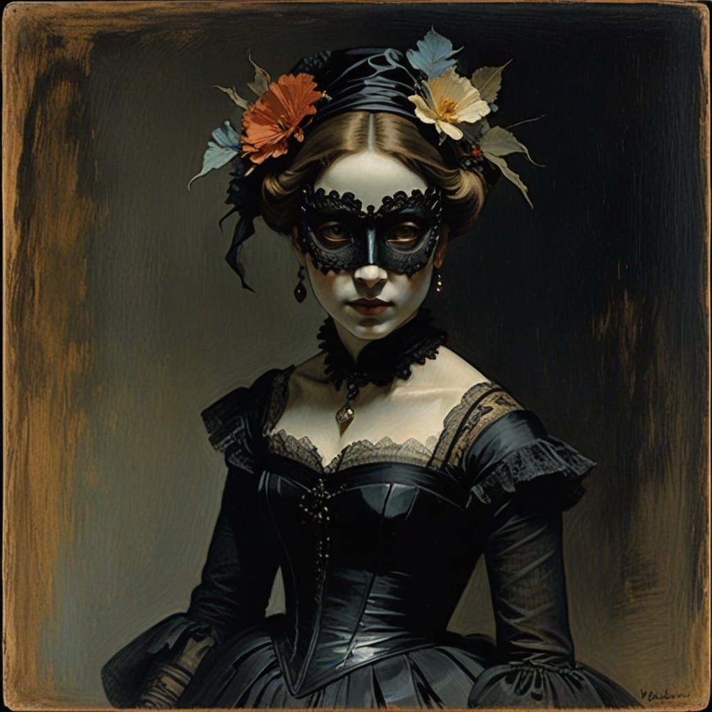 Mysterious Masked Woman in Gothic Romantic Style