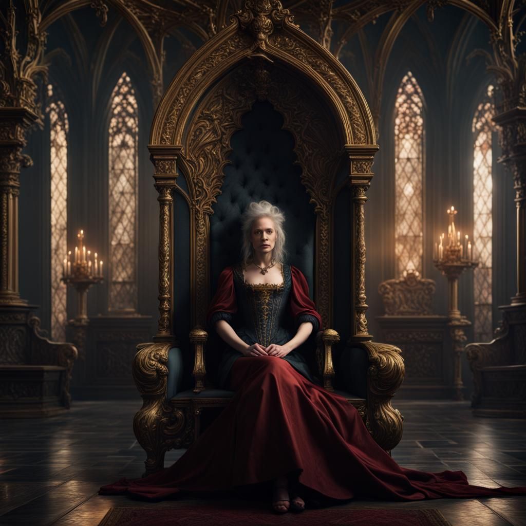 Mysterious Woman in Gothic Throne Room, Baroque Style