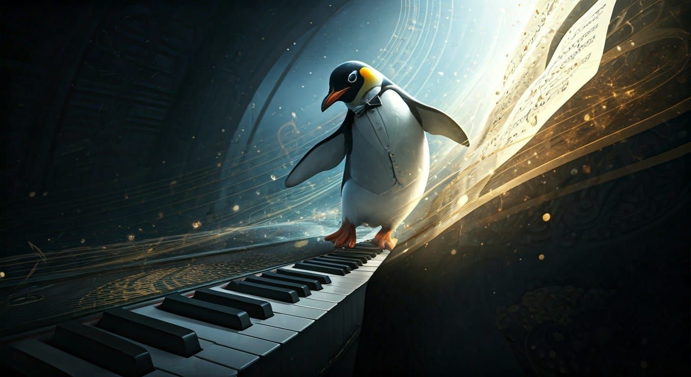 Penguin Conductor in Elegant Tuxedo: Hyper-Realistic Art of...