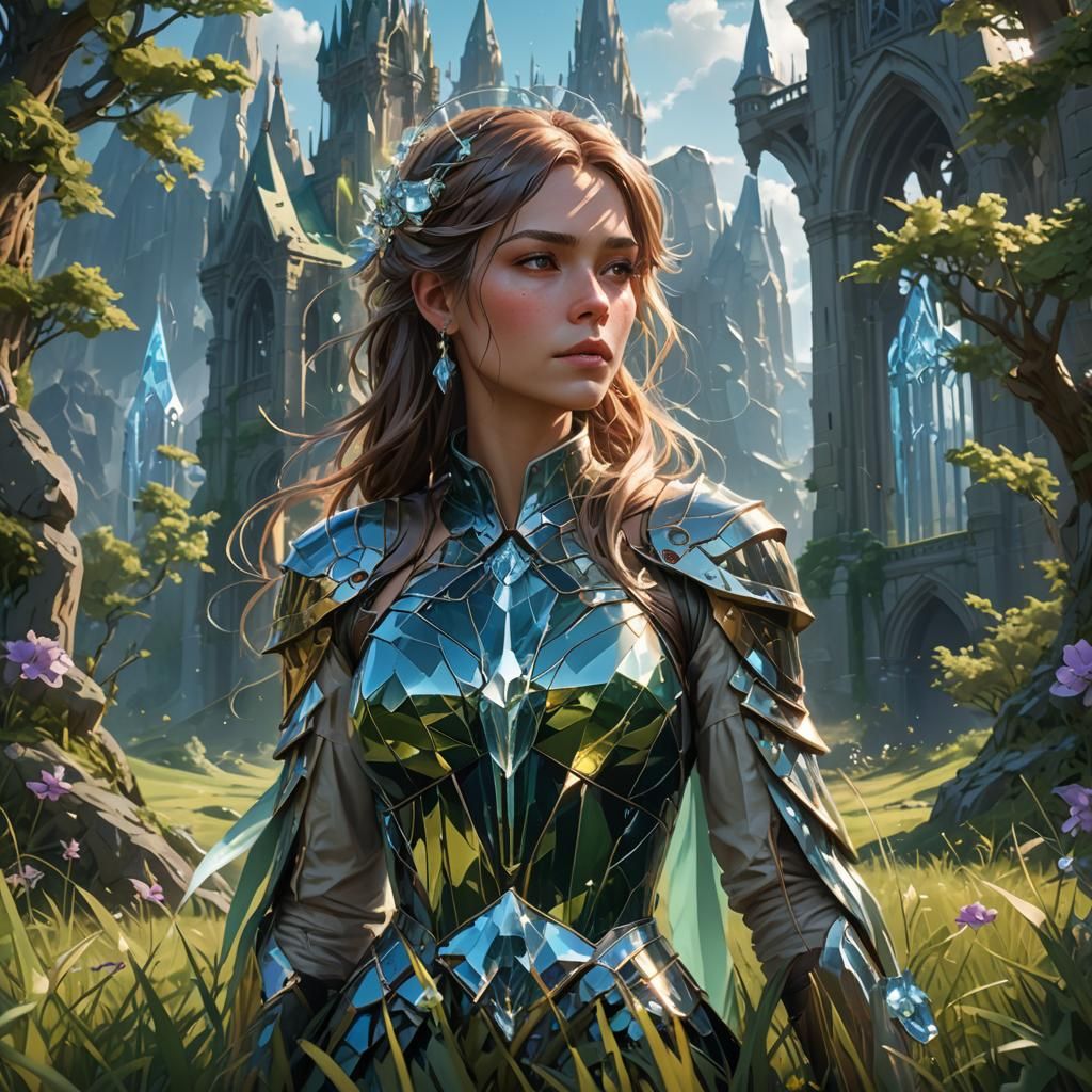 Crystal Tower on Plain in Art Nouveau Style