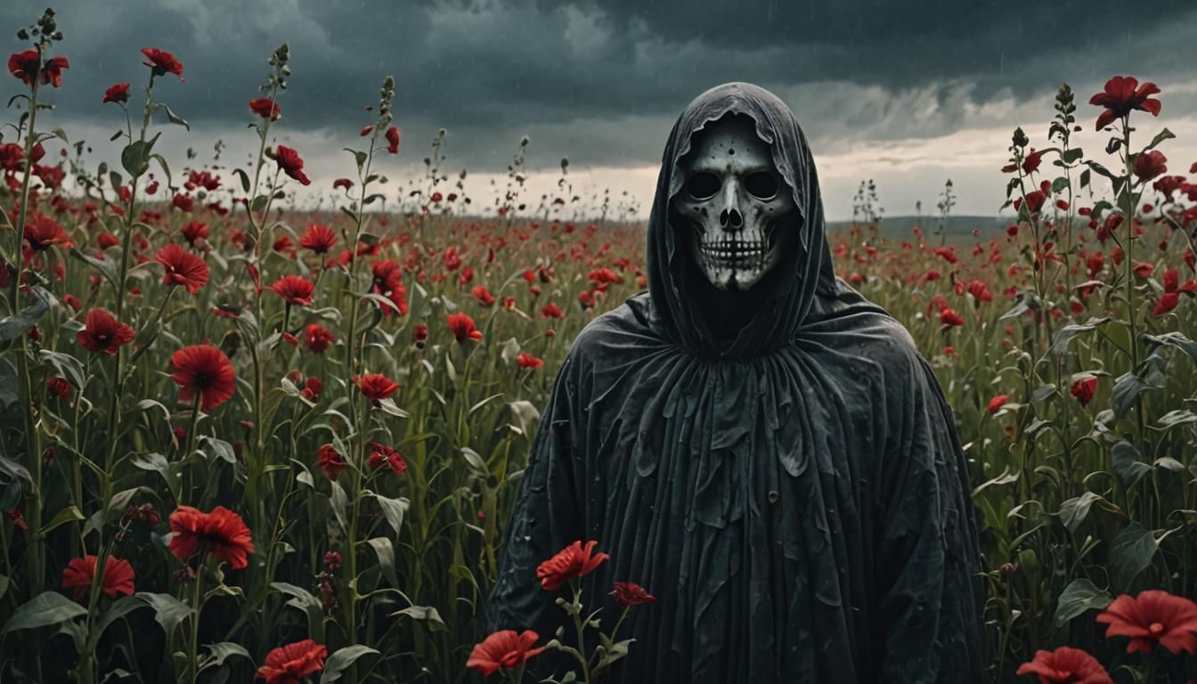 Ghost in Flower Field, Surreal Dark Fantasy