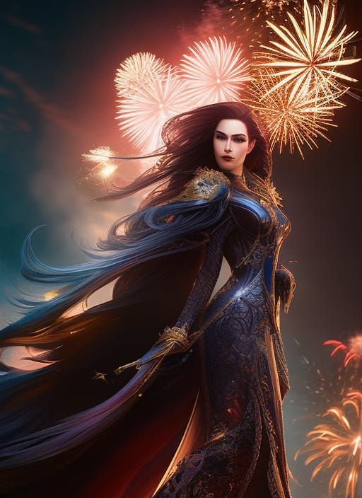 Enchanting Fireworks Display in Splash Art Style