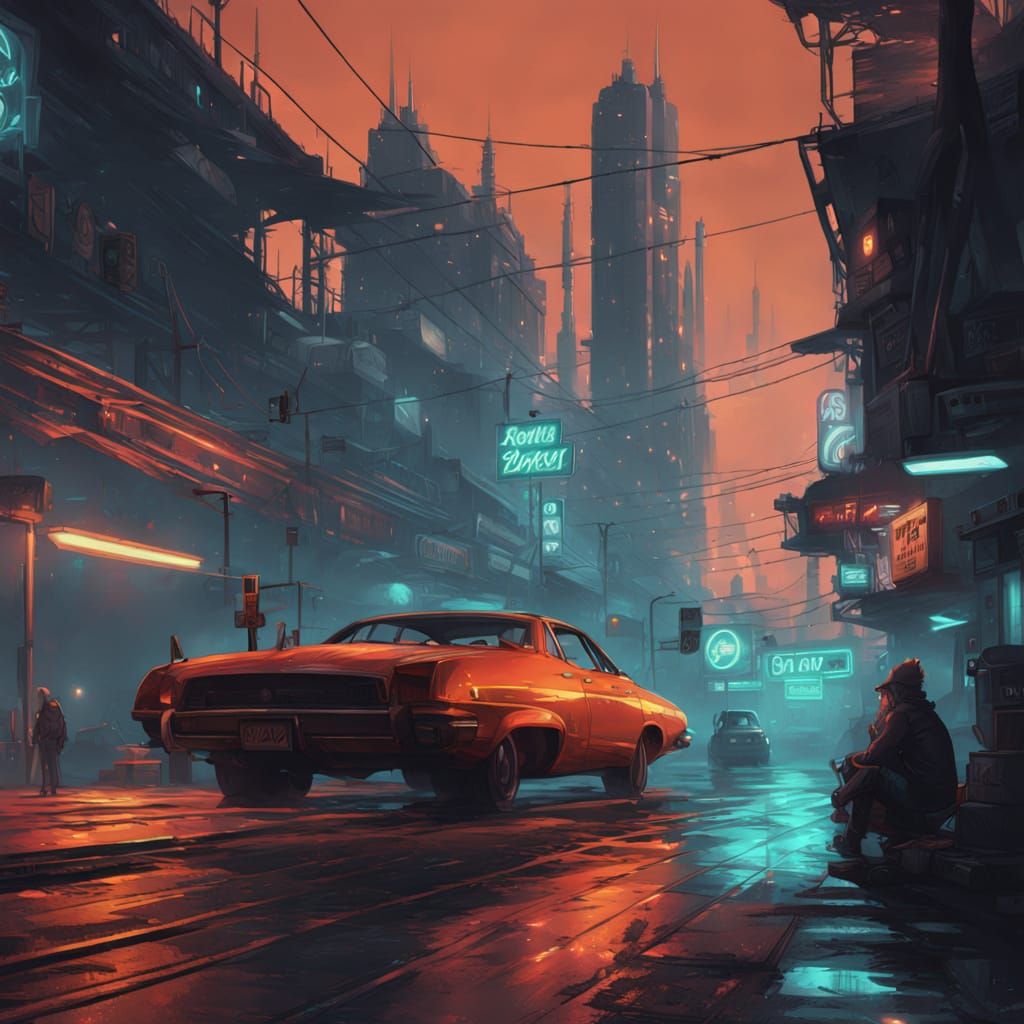 Cyberpunk Night Market Scene