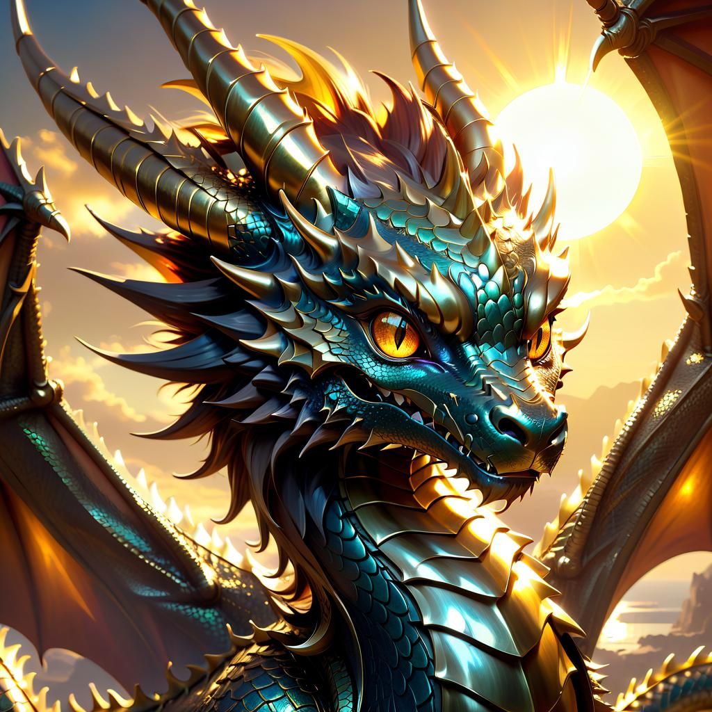 Metallic Dragon Portrait in Anime Style