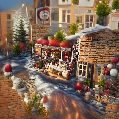 Cozy Christmas Town Cafe: Detailed 3D Painting