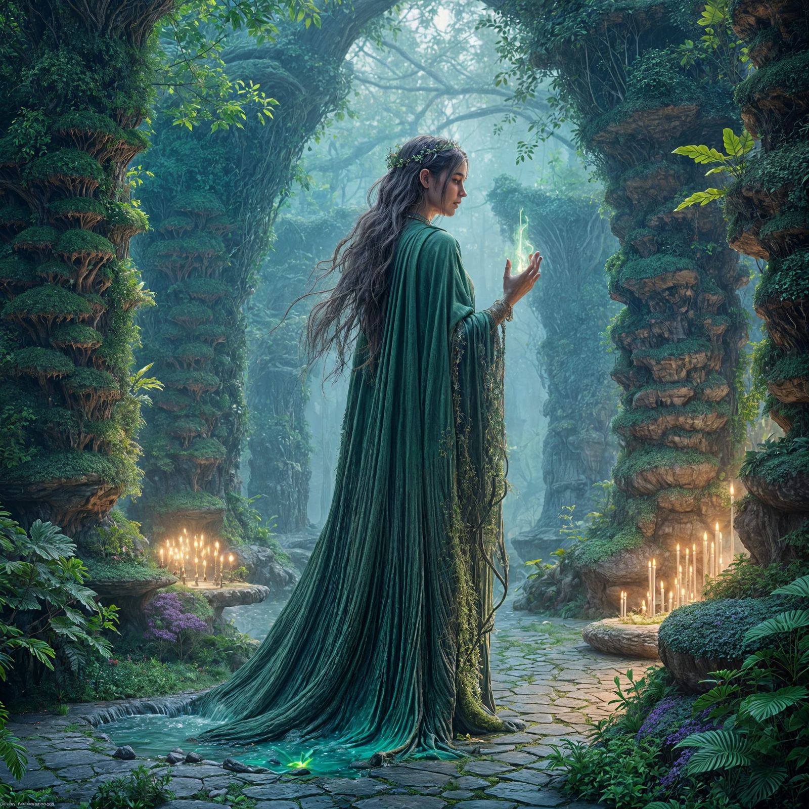 Fantasy Witch Casting Magic with Green Aura