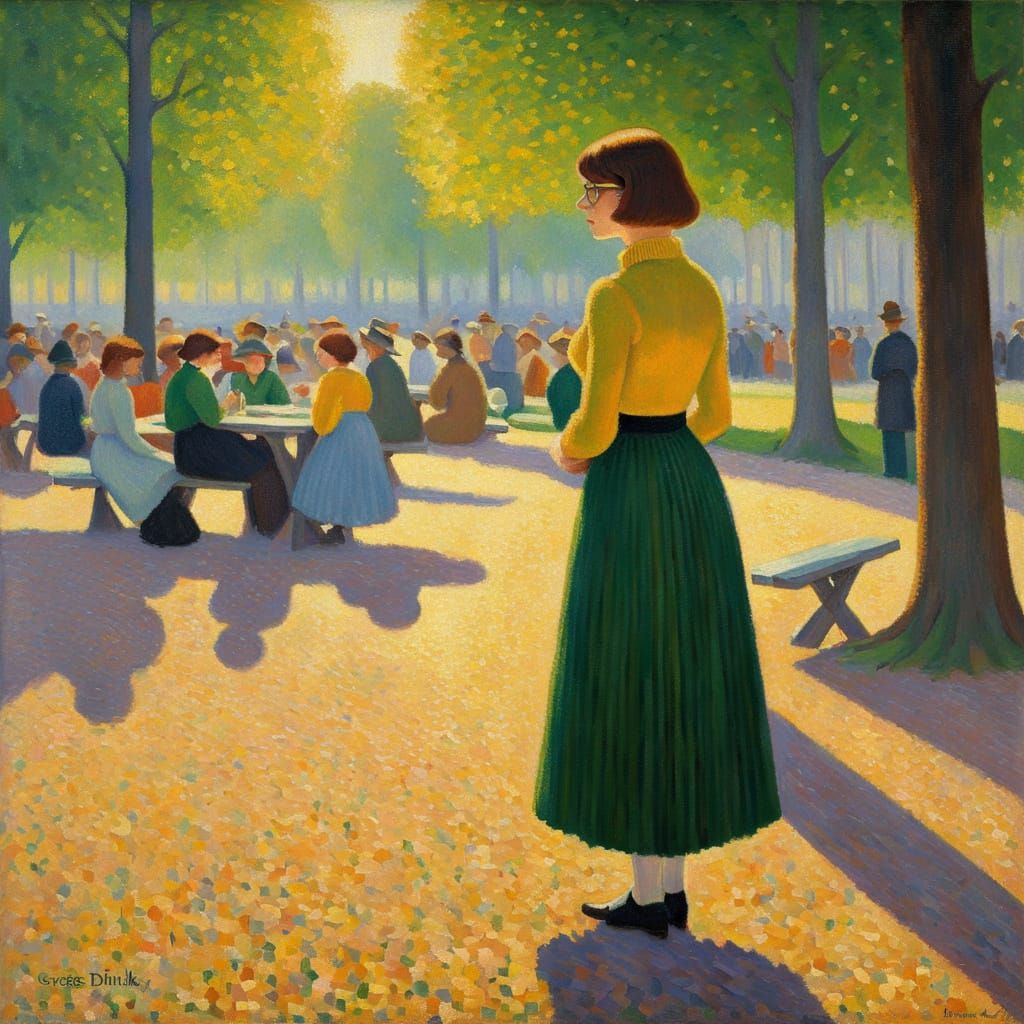 Velma Dinkley in Seurat Style Pointillism Painting