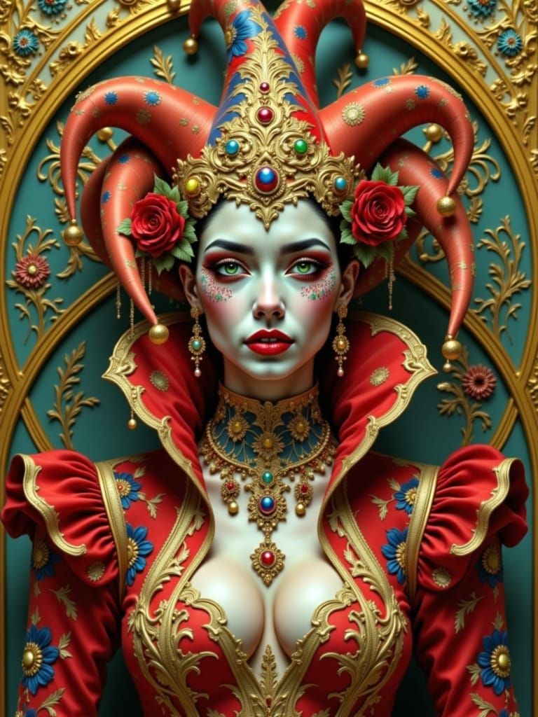 Ornate Jester in Art Nouveau-Inspired Portrait