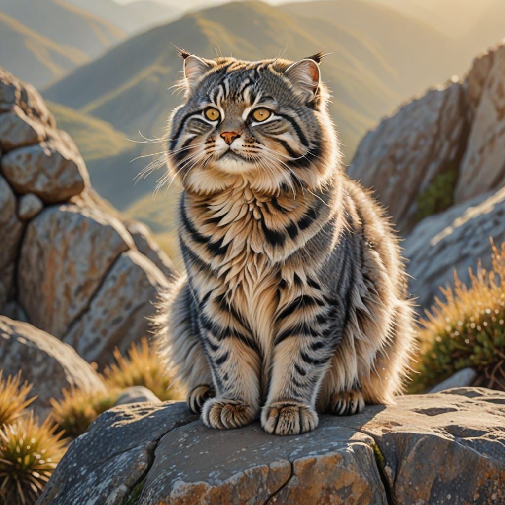 Pallas Cat Bathed in Golden Sunlight