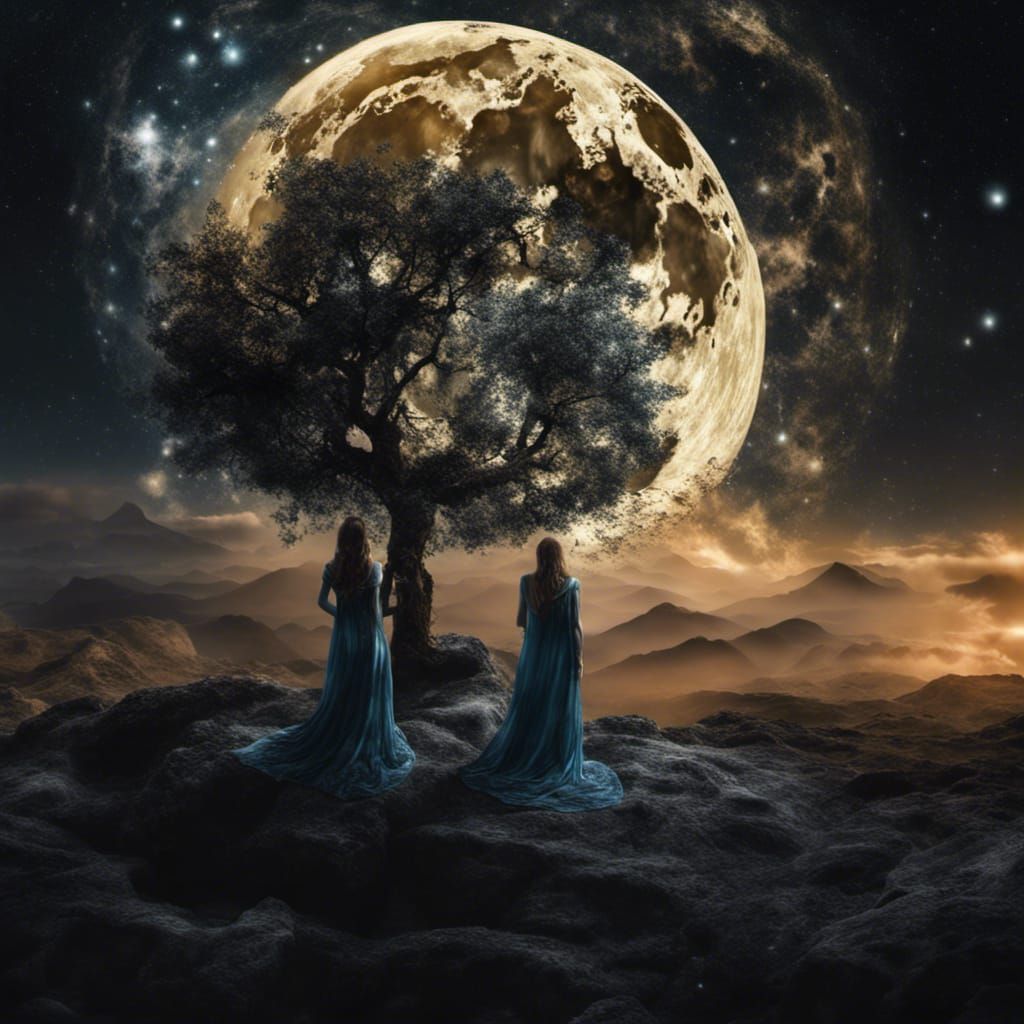 Surreal Moonlit Vision of the Three Fates