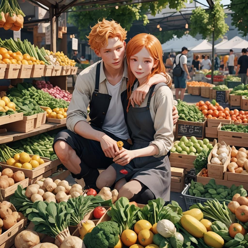 Romantic Anime Scene at Farmers Market