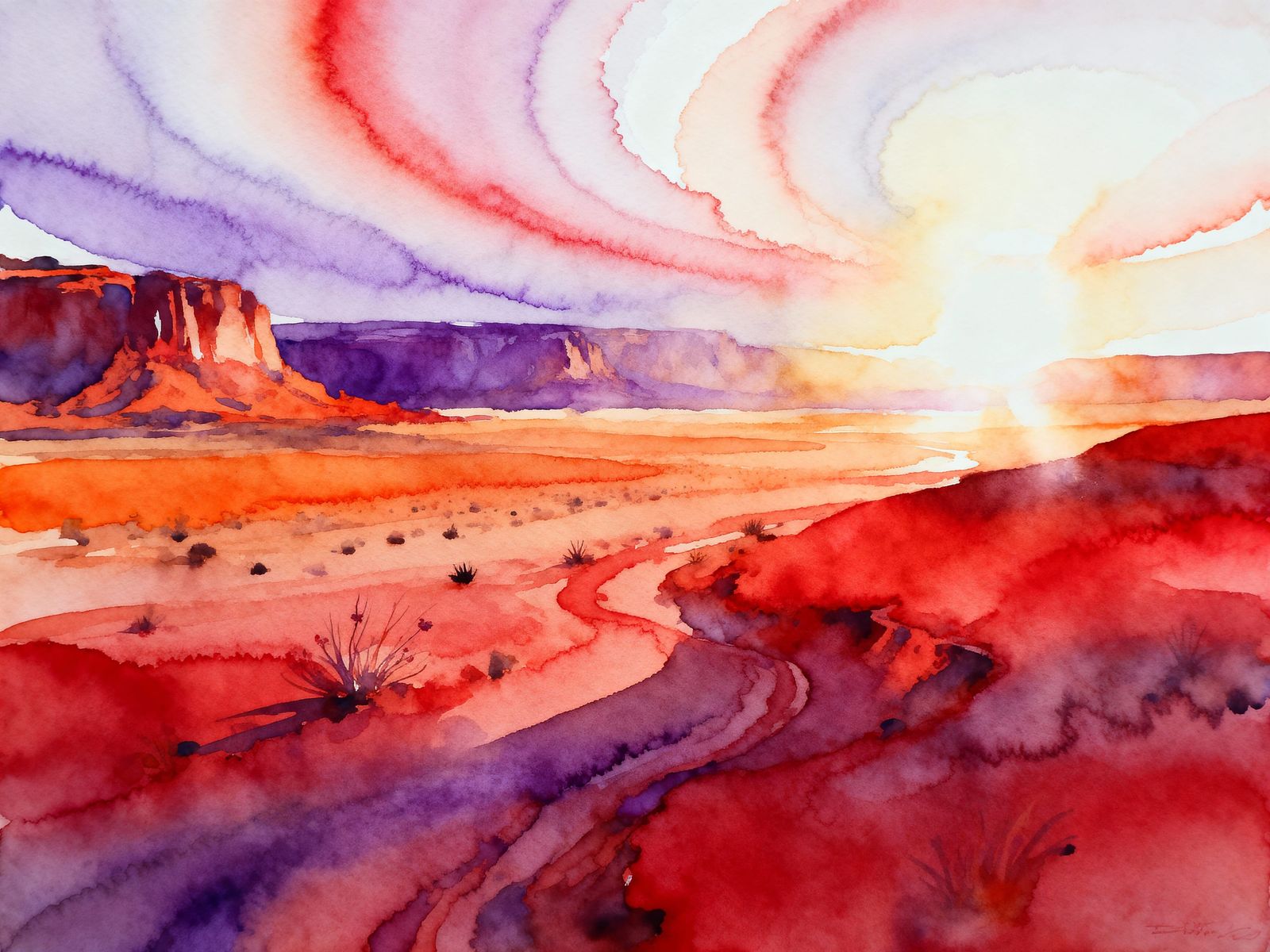 Vast Painted Desert Landscape in Abstract Alcohol Ink Style
