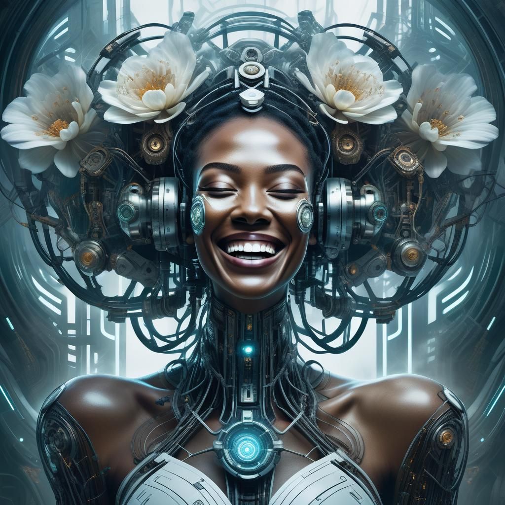 Smoky Flower Woman Portrait in Cyberpunk Style