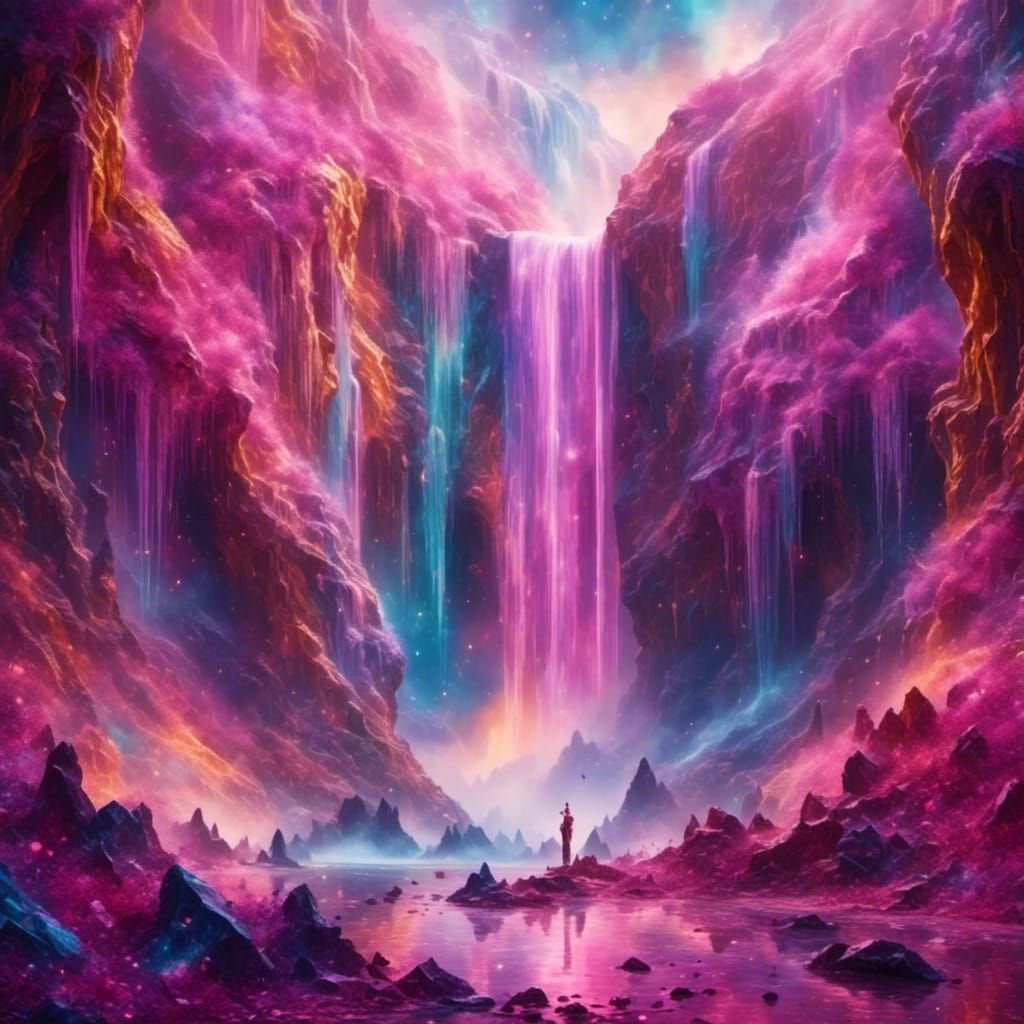 Magical waterfall in bold shades of pink.