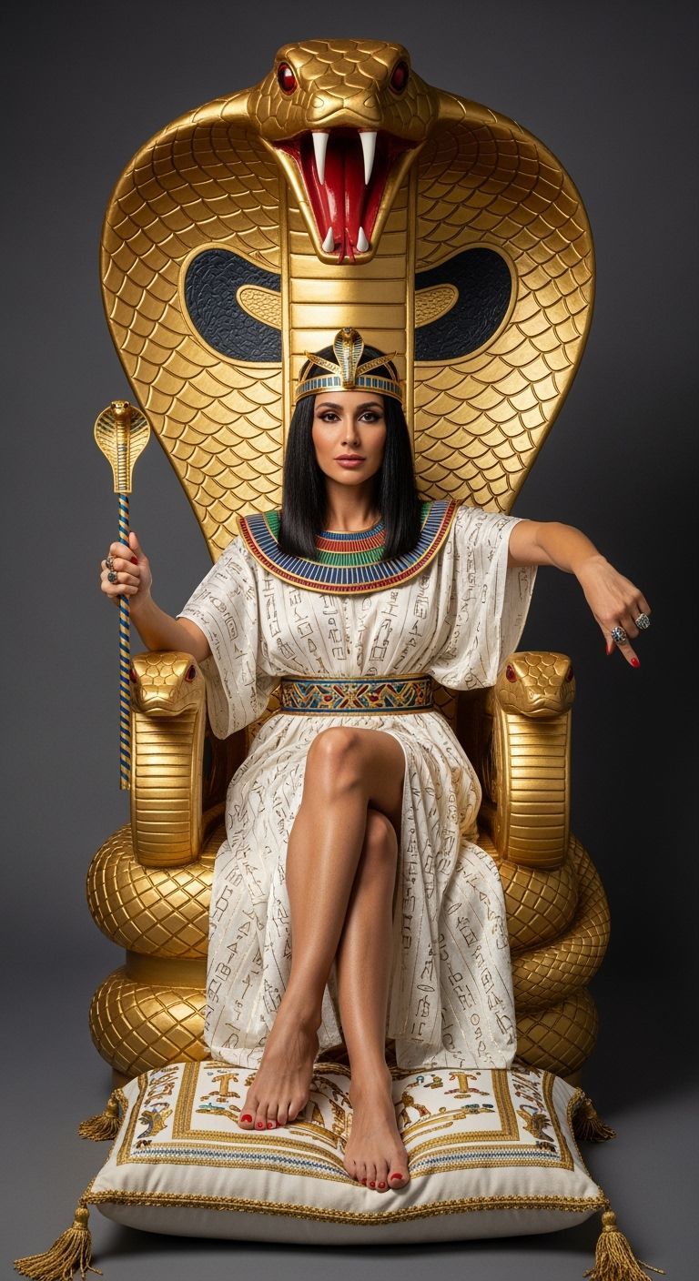 Egyptian Queen on Golden Cobra Throne, Professional Photo
