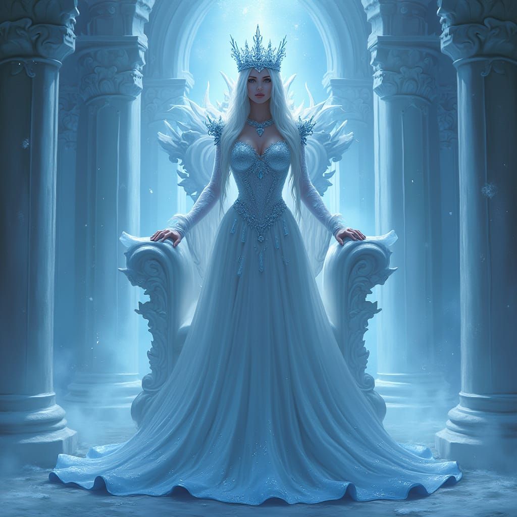 Ice Queen on Frozen Throne in Crystal Palace