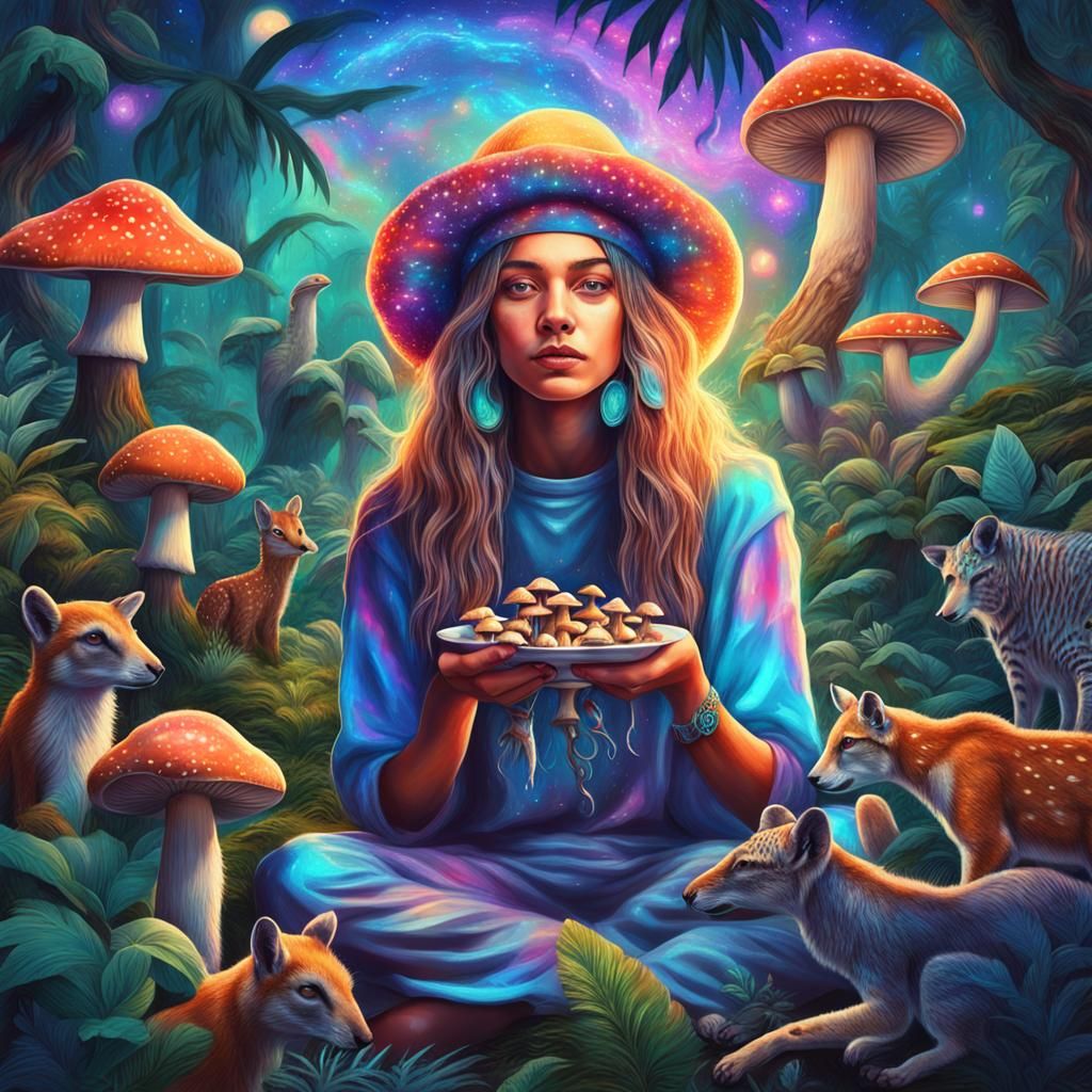 Hippie Girl's Jungle Feast: a Cosmic Illustration