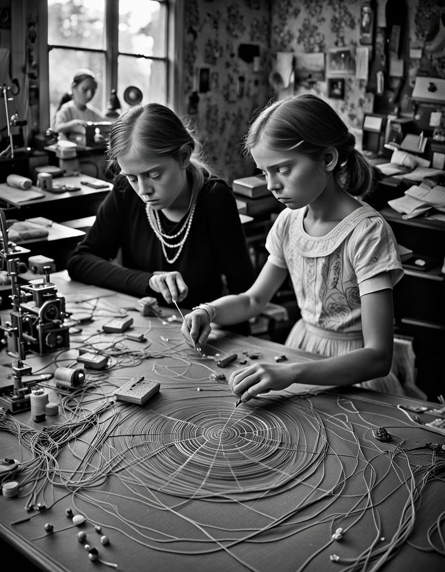 Surreal Photo of Girl with Sewing Threads
