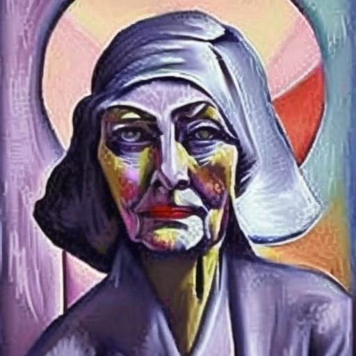 Art Deco Old Lady in Expressionist Oil Painting