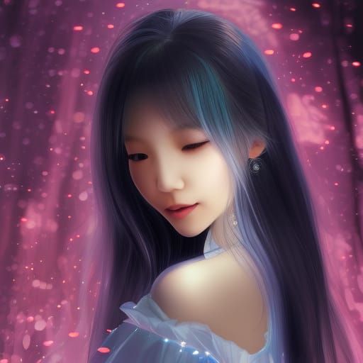 Attractive Girl in Sapphire Dress, Detailed Portrait