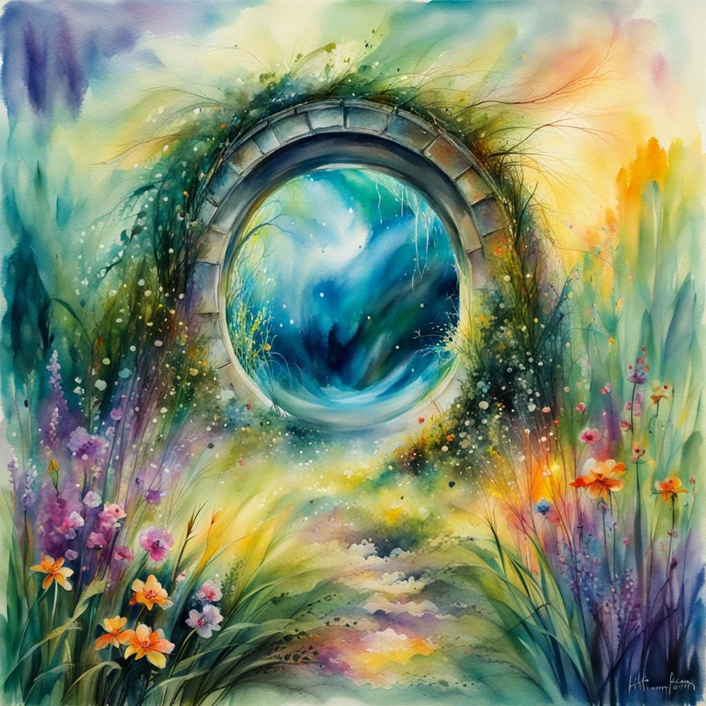 Mystic Portal to Alien World in Watercolor Style